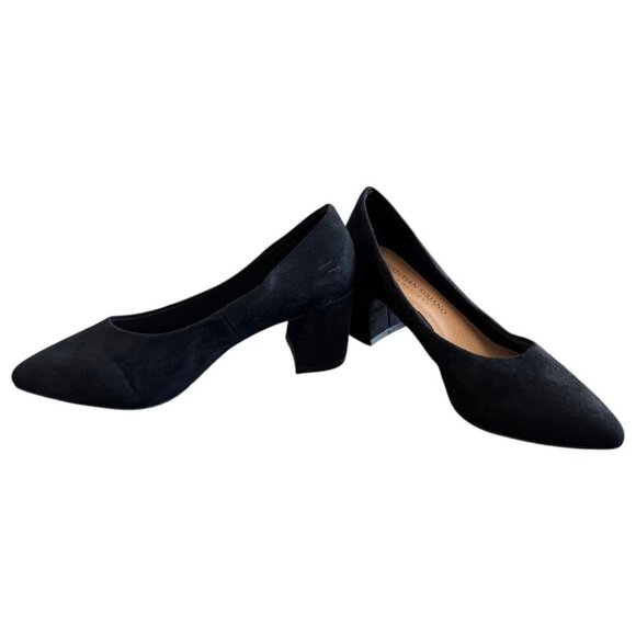 🪻BOGO🪻‎ Christian Siriano For Payless Black Faux Suede Pumps Block Heel Size 6 - Picture 3 of 14